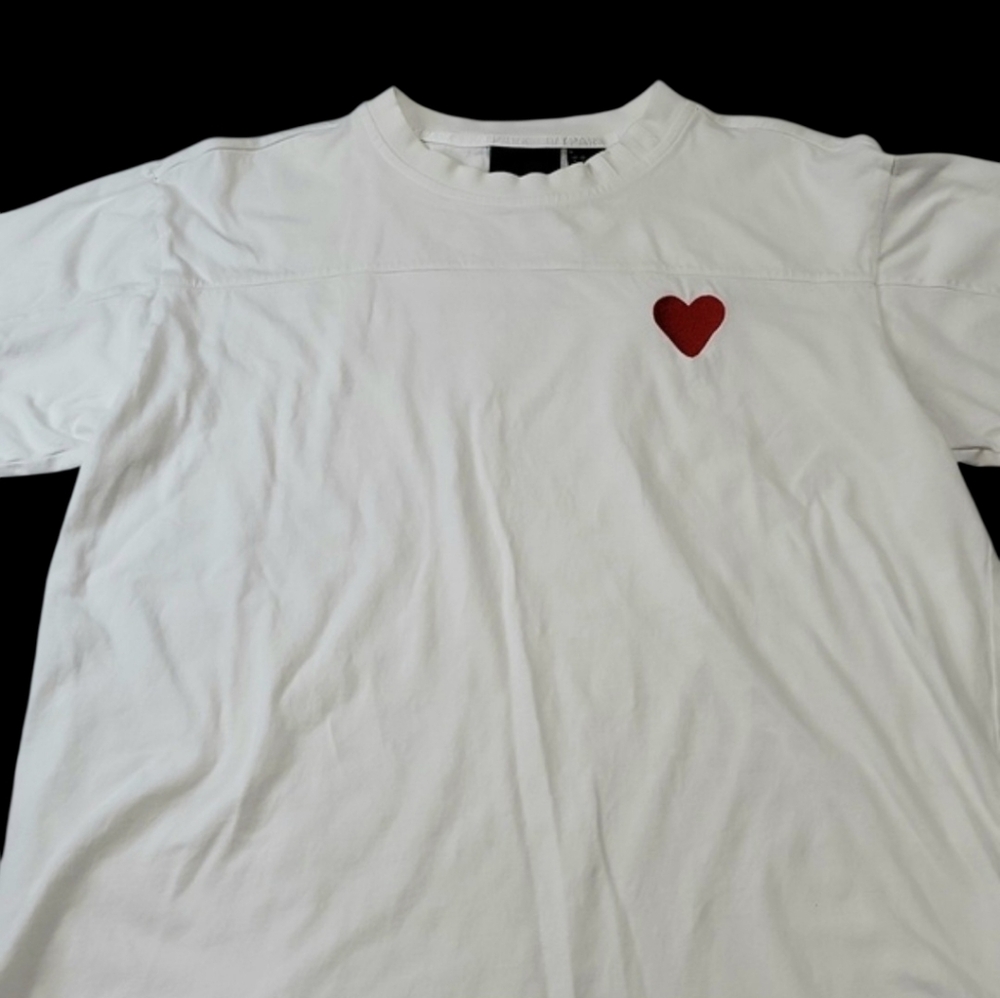 Adidas x Ivy Park Heart Embroidered Logo T Shirt White Red Small M Short Sleeve